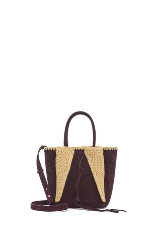 Small Marija Tote Bag in Bordeaux Suede & Raffia