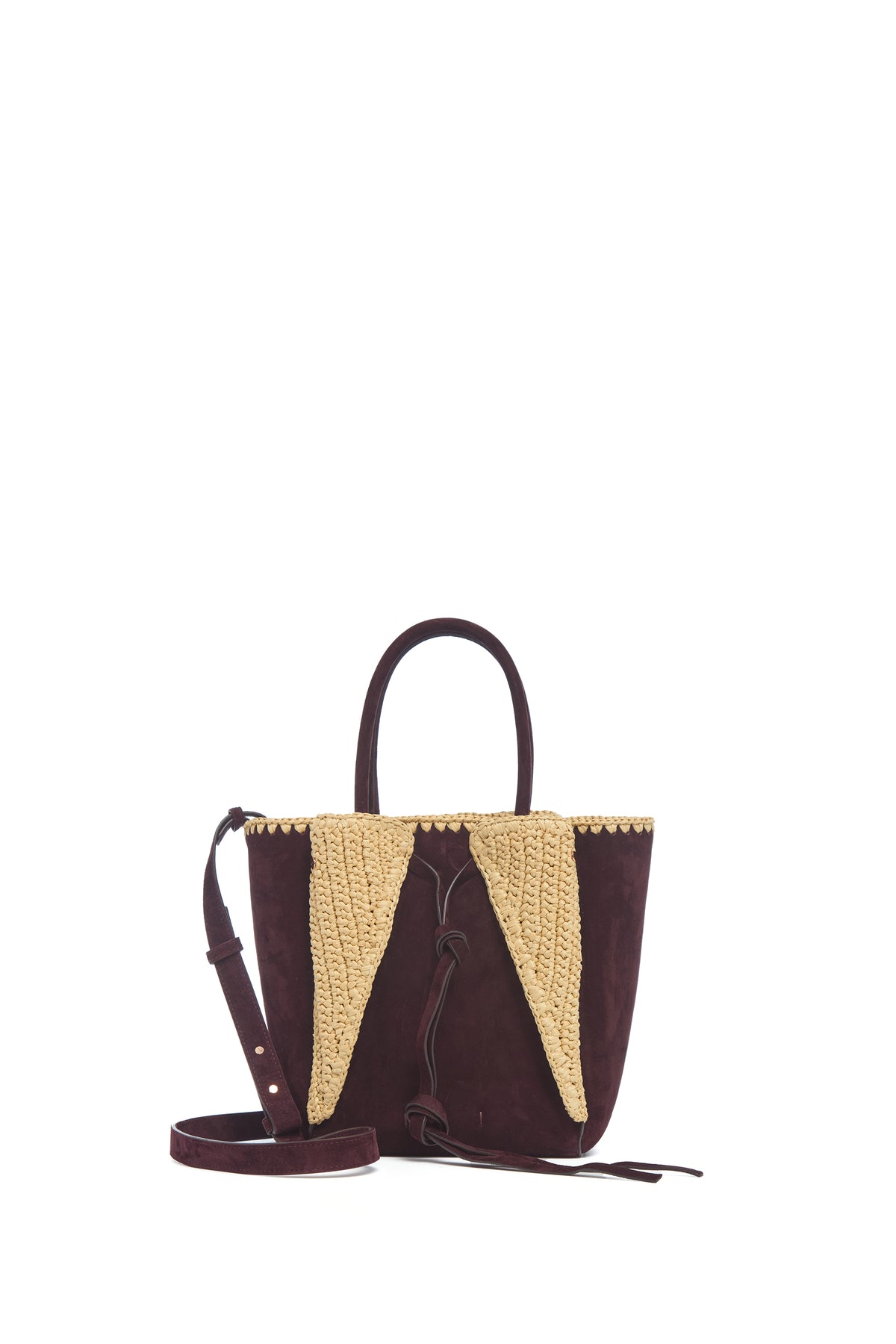 Small Marija Tote Bag in Bordeaux Suede & Raffia
