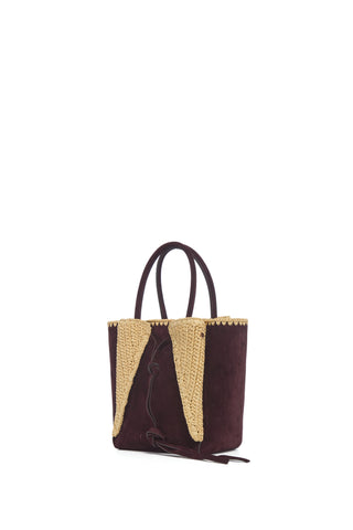 Small Marija Tote Bag in Bordeaux Suede & Raffia