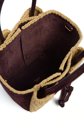 Small Marija Tote Bag in Bordeaux Suede & Raffia