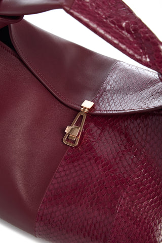 Small Antonia Bag in Bordeaux Nappa Leather & Snakeskin