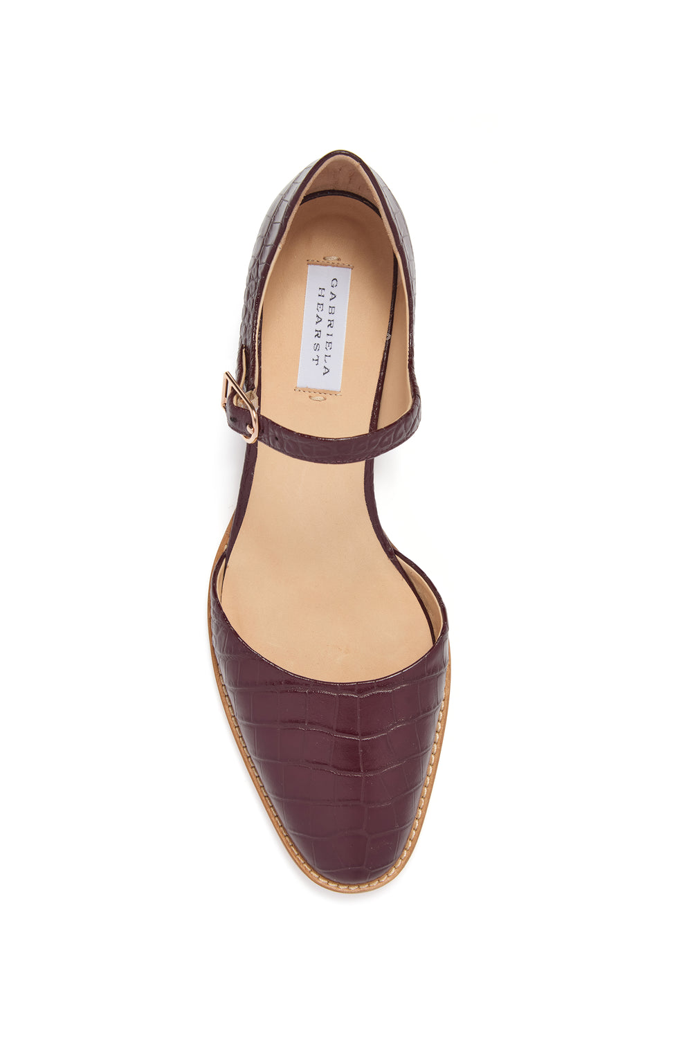 Riley Sandal in Bordeaux Crocodile Embossed Leather