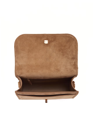 Small Leonora Flap Bag in Dark Sand Suede