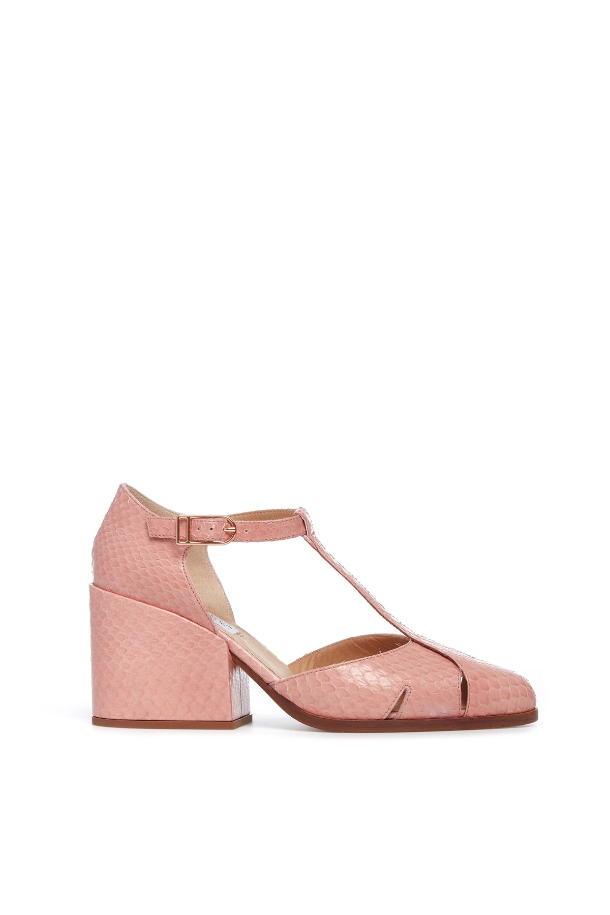 Hawes T Strap Heel in Light Pink Snakeskin Gabriela Hearst