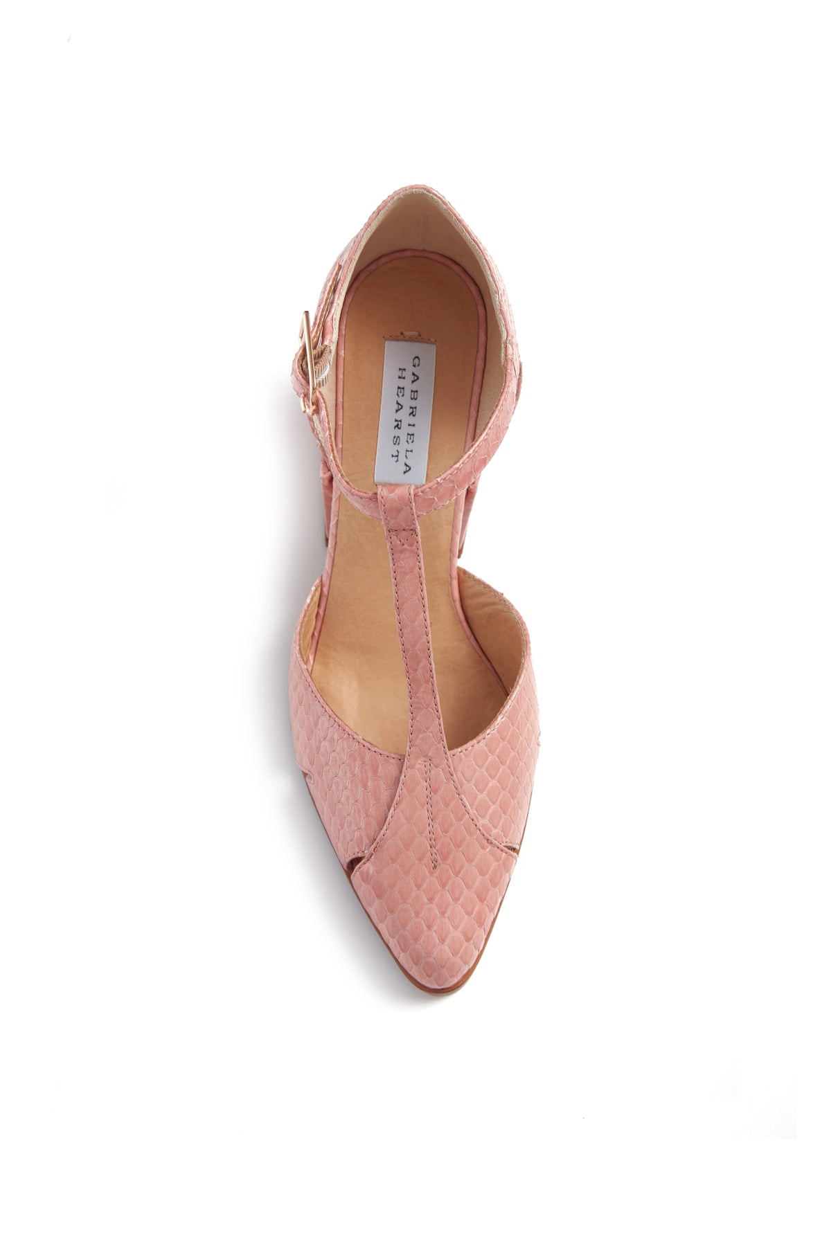 Hawes T Strap Heel in Light Pink Snakeskin Gabriela Hearst