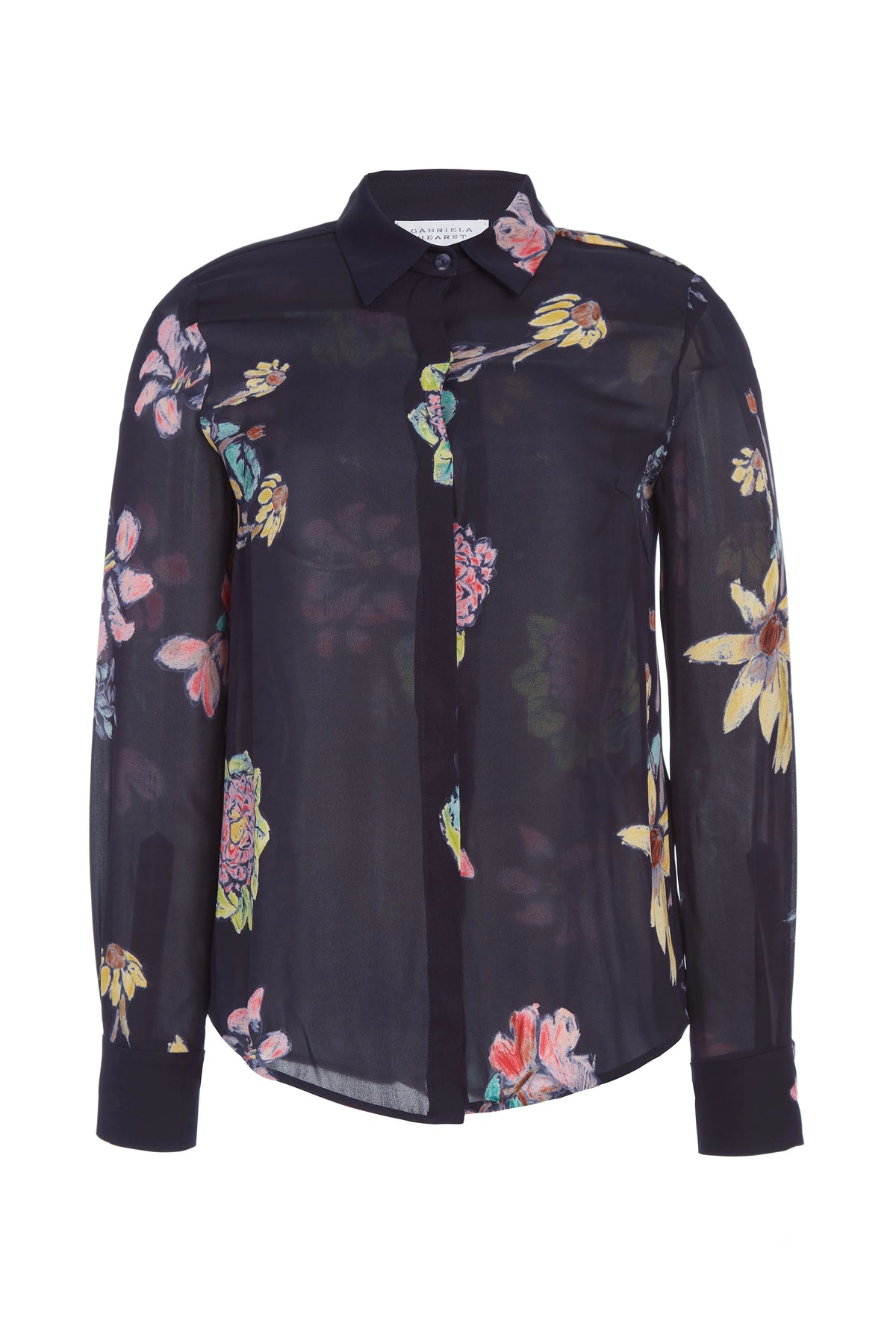 Henri Blouse in Dark Navy Print Silk