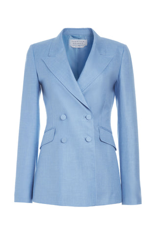Stephanie Blazer in Light Blue Silk Wool and Linen Twill
