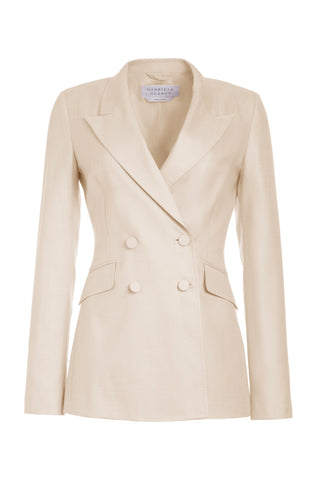 Stephanie Blazer in Oatmeal Virgin Wool and Silk Linen Twill