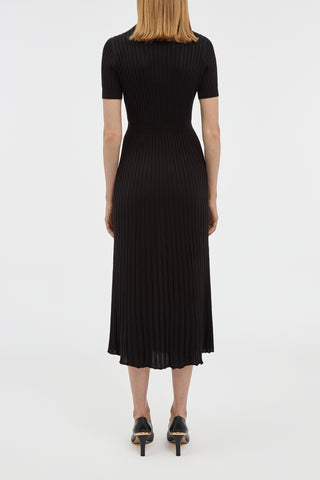 Black Ribbed Cashmere Silk Amor Knit Dress - Back View On Model | Gabriela Hearst