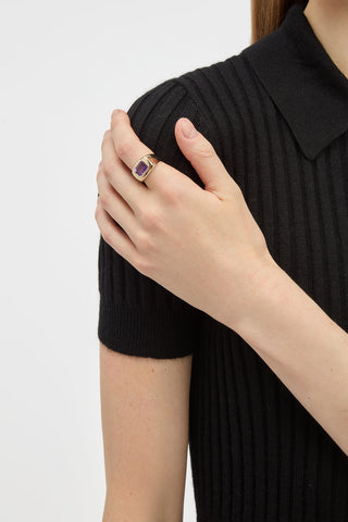 Large Amethyst Ring in 18K Yellow Gold - On Model Hand | Gabriela Hearst