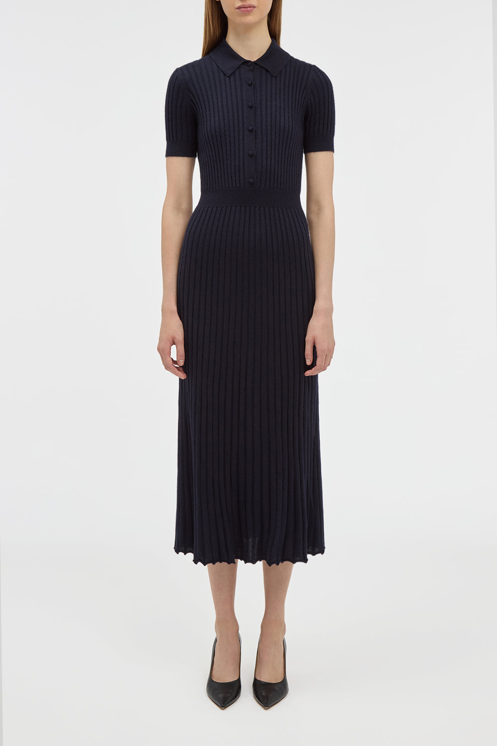 Amor Knit Midi Dress in Dark Navy Cashmere Silk
