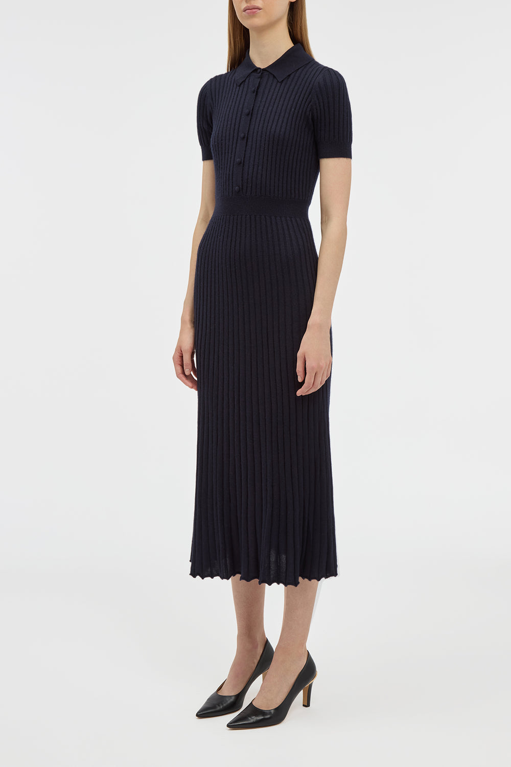 Amor Knit Midi Dress in Dark Navy Cashmere Silk