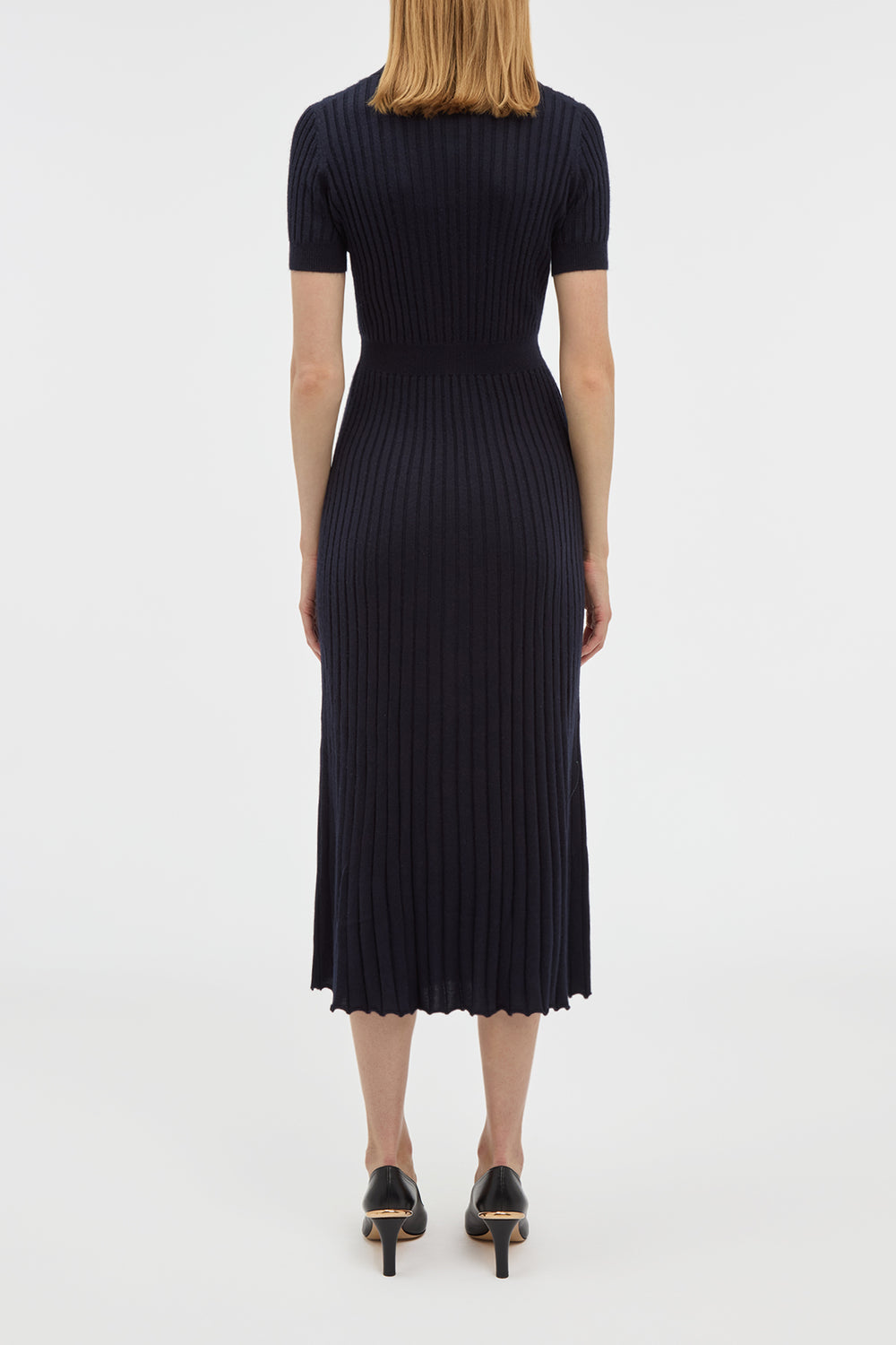 Amor Knit Midi Dress in Dark Navy Cashmere Silk
