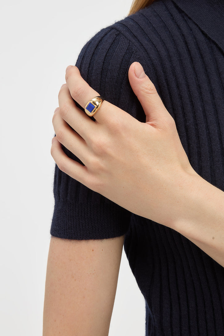 Medium Ring in 18K Yellow Gold & Lapis Stone