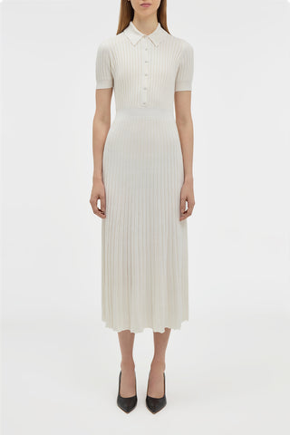 Ivory Ribbed Knit Amor Midi Dress - Front View On Model | Gabriela Hearst