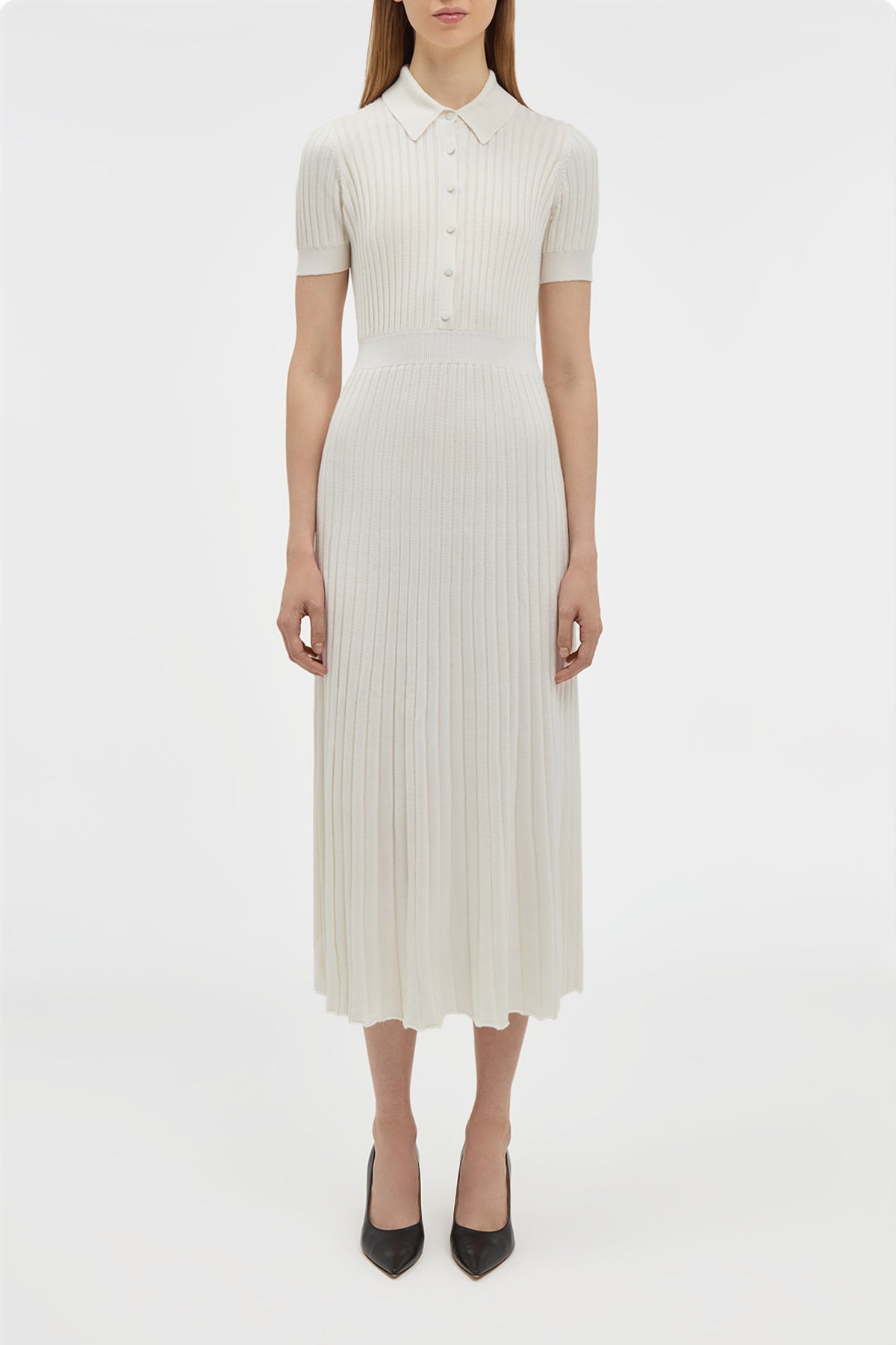 Amor Knit Midi Dress in Ivory Cashmere Silk