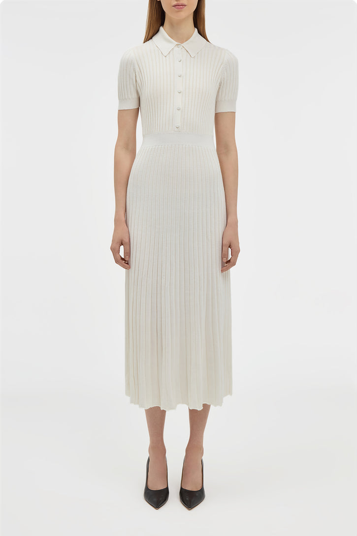 Amor Knit Midi Dress in Ivory Cashmere Silk
