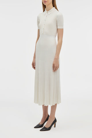 Ivory Cashmere Silk Amor Knit Dress - Side Profile On Model | Gabriela Hearst