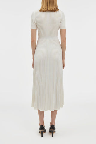 Ivory Ribbed Knit Amor Midi Dress - Back View On Model | Gabriela Hearst