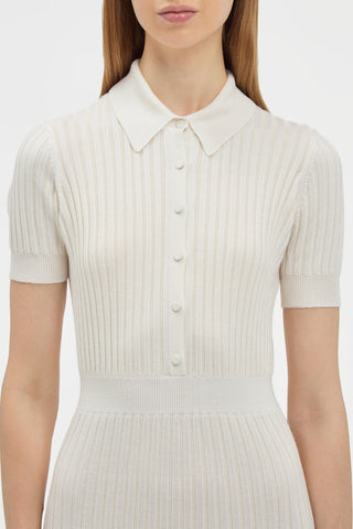 Ivory Knit Amor Dress - Collar and Button Detail Close-Up | Gabriela Hearst