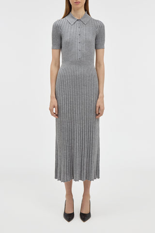 Heather Grey Ribbed Knit Midi Dress - On Model Front View | Gabriela Hearst