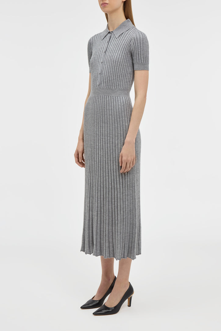 Amor Knit Midi Dress in Heather Grey Cashmere Silk