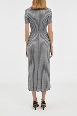 Heather Grey Ribbed Knit Midi Dress - On Model Back View | Gabriela Hearst