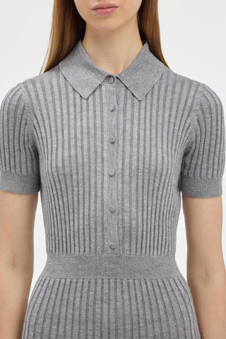 Heather Grey Knit Dress Collar Button Detail - Close Up | Gabriela Hearst
