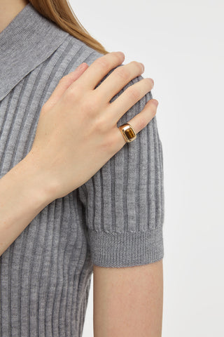 Tiger's Eye 18K Yellow Gold Large Ring - On Model Hand | Gabriela Hearst