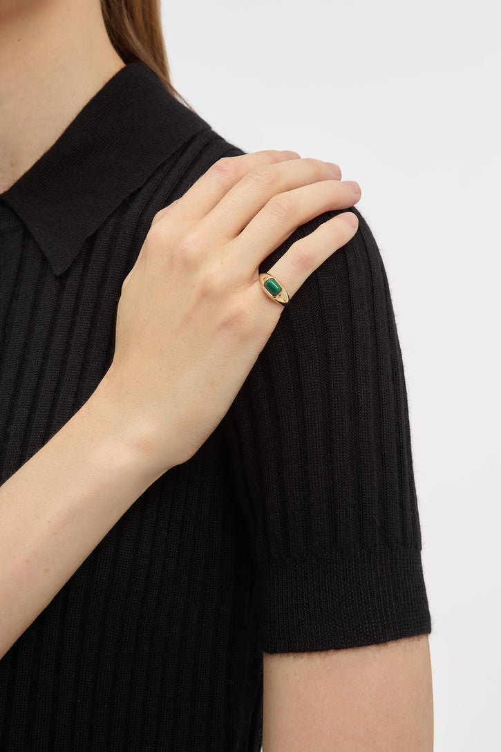 Small Ring in 18K Yellow Gold & Malachite Stone