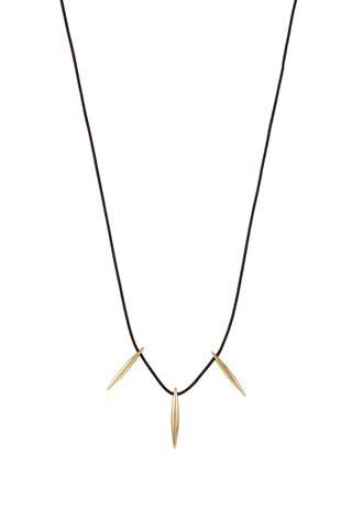 18K Yellow Gold Wesley Pendant with Three Beads on Black Leather Cord - Front View | Gabriela Hearst
