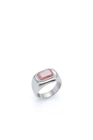 18K White Gold Ring with Pink Marble Stone - Front View | Gabriela Hearst