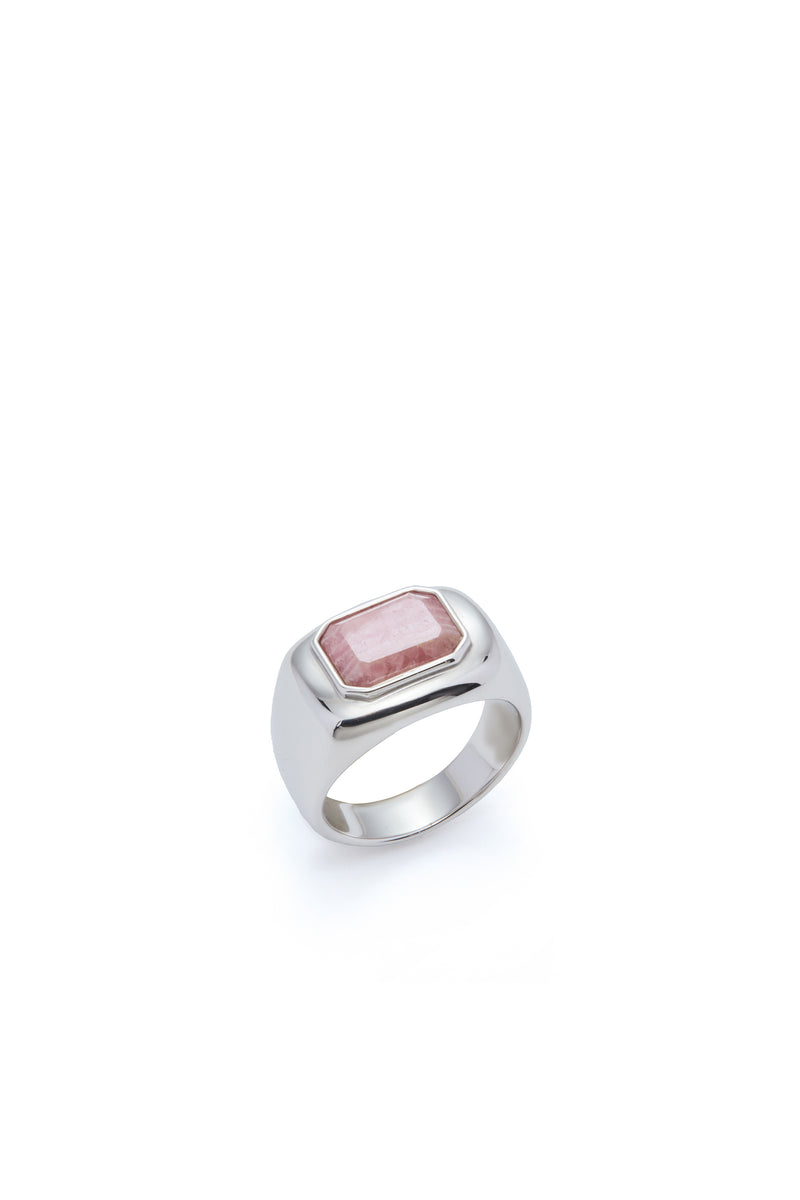 18K White Gold Ring with Pink Marble Stone - Front View | Gabriela Hearst