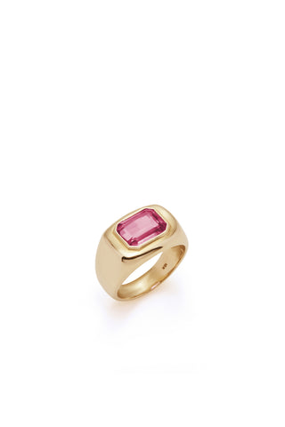 Pink Tourmaline 18K Yellow Gold Ring - Angled View | Gabriela Hearst