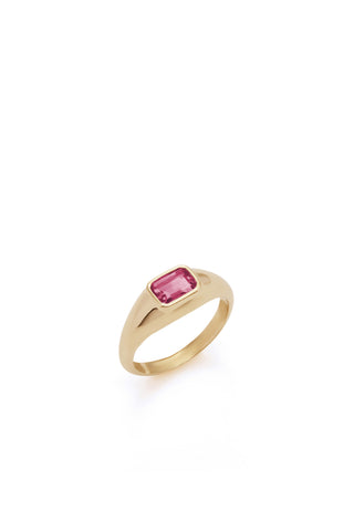 Pink Tourmaline 18K Yellow Gold Ring - Side Angle | Gabriela Hearst