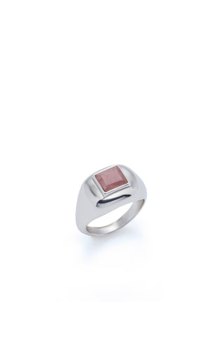 18K White Gold Ring with Pink Rhodochrosite Stone - Three Quarter View | Gabriela Hearst