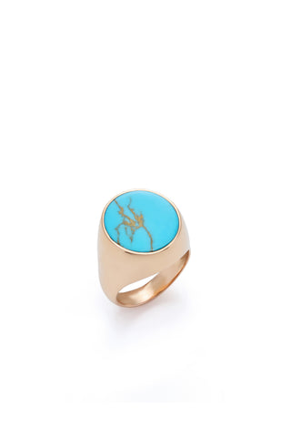 Rose Gold Turquoise Signet Ring with Blue Sapphire - Three Quarter View | Gabriela Hearst