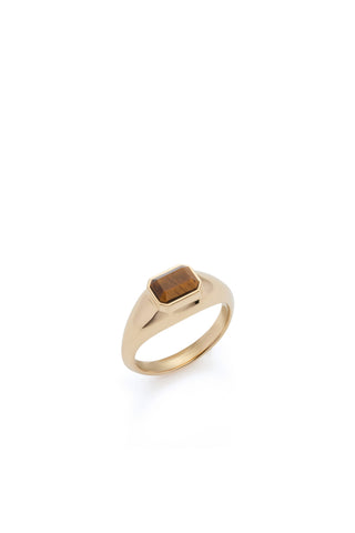18K Yellow Gold Ring with Tiger's Eye Stone - Side View | Gabriela Hearst