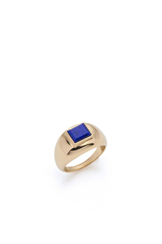 18K Yellow Gold Lapis Stone Ring - Side Angle View | Gabriela Hearst