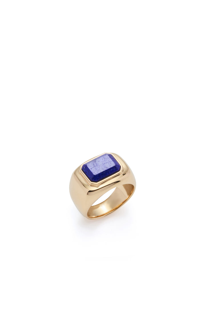 Large Ring in 18K Yellow Gold & Lapis Stone
