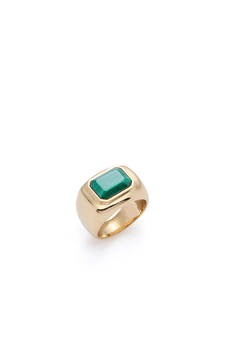 18K Yellow Gold Malachite Ring - Three Quarter View | Gabriela Hearst