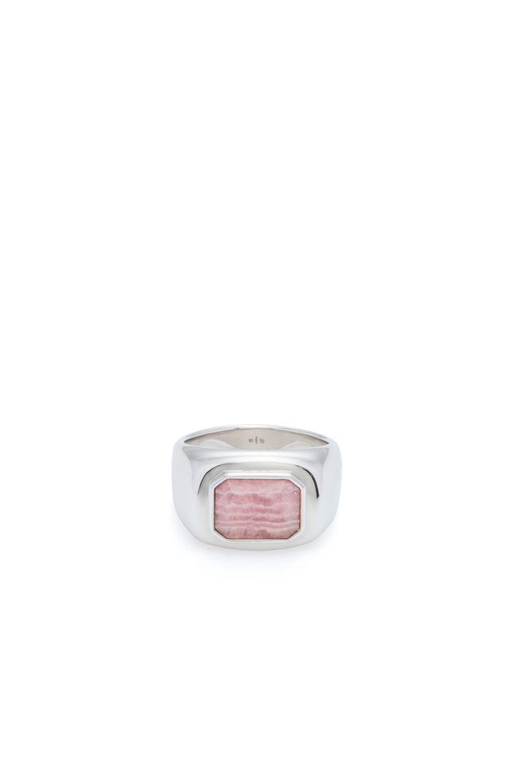 Large Ring in 18K White Gold & Pink Marble Stone