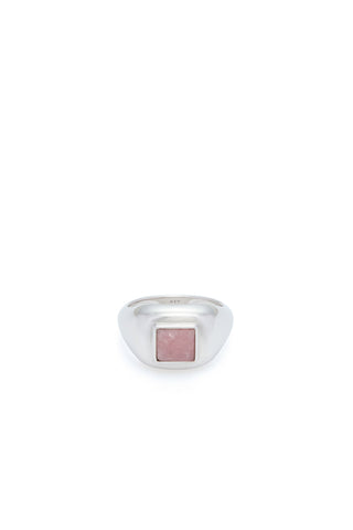 18K White Gold Medium Ring with Pink Marble Stone - Front View | Gabriela Hearst