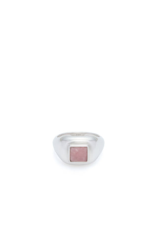 Medium Ring in 18K White Gold & Pink Marble Stone