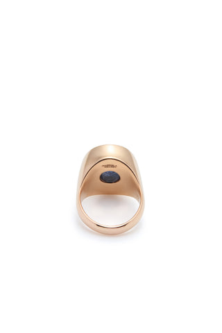Rose Gold Turquoise Signet Ring - Underside Sapphire Detail View | Gabriela Hearst