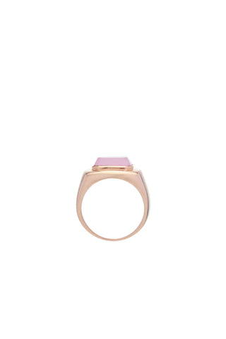 18K Rose Gold Large Ring with Rose Quartz Stone - Side Profile View | Gabriela Hearst