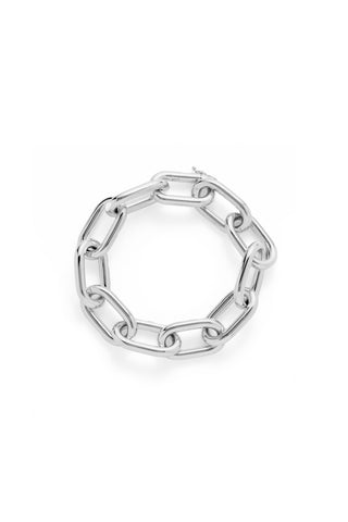 White Gold Link Bracelet - Circular Flat Lay, Polished Oval Chain Links Visible | Gabriela Hearst