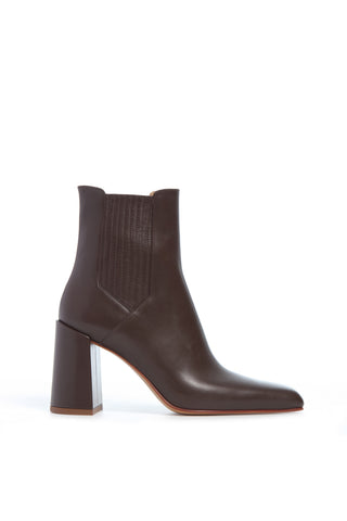 Chocolate Leather Luke High Heel Ankle Boot - Side View | Gabriela Hearst