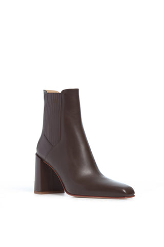 Chocolate Leather Luke High Heel Ankle Boot - Three Quarter View | Gabriela Hearst