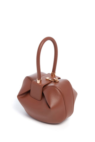 Cognac Nina Bag - Side Profile with Rose Gold Hardware Detail | Gabriela Hearst
